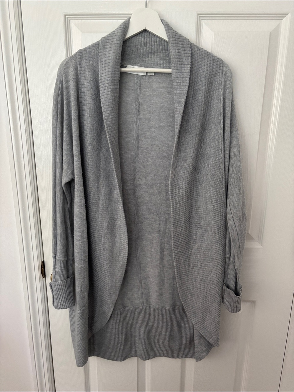 RD Style Gray Open-Front Ribbed Shawl Cardigan